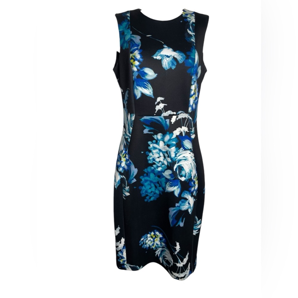 Calvin Klein dress size 2 bright blue floral scuba sheath dress BEAUTIFUL 💙